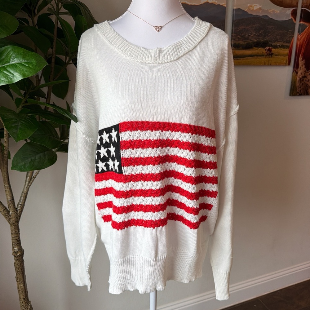 American Flag Sweater - White and Red